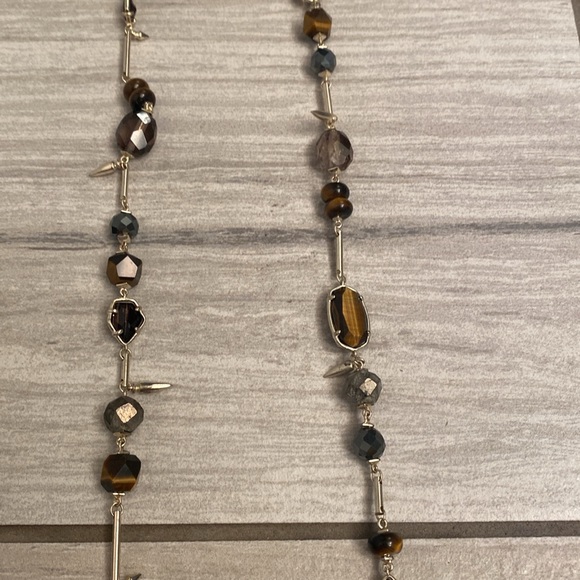 Kendra Scott RUTH long statement tiger eye /gold stone necklace NWOT - Picture 3 of 9